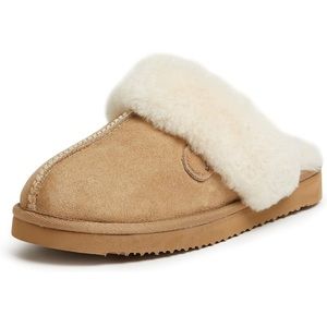 NIB Dearfoams Fireside Sydney Genuine Shearling Scuff Slipper in Sand